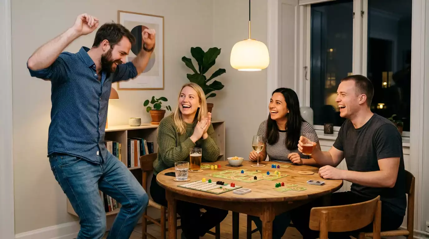 Venner der griner sammen under en social spilleaften med væddemål